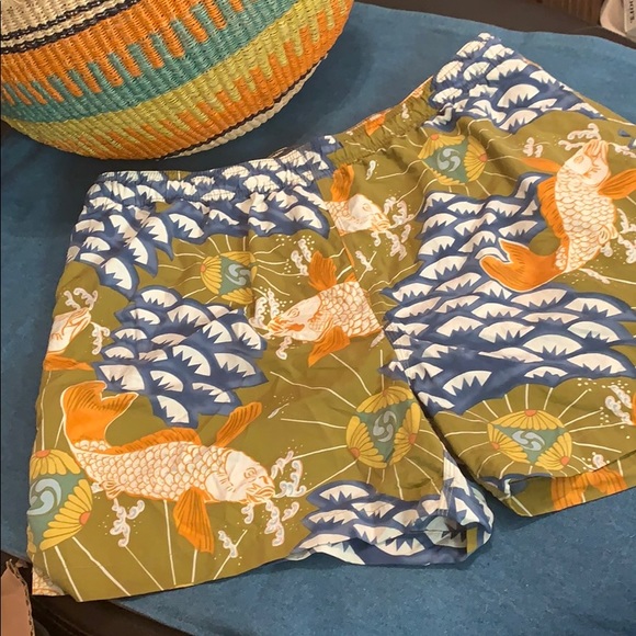 Tommy Bahama Other - Tommy Bahama swim trunks green blue tan Koi fish Suit beach cruise tropical L